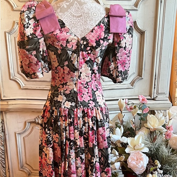 ❤️PRINCESS FLORAL DRESS, PUFF SLEEVES DROPPED WAIST VINTAGE 1980’s SZ 6 LIKE NEW - Picture 10 of 11